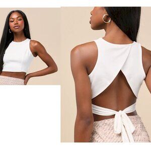 Lulus Let's Tie It White Tie-Back Cropped Tank Top Size Large NWOT